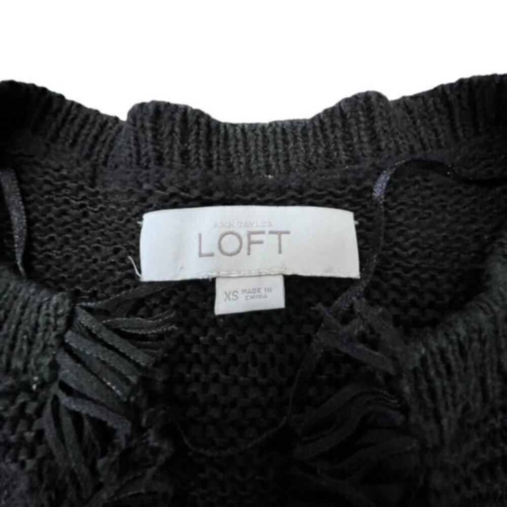 Ann Taylor LOFT Black Open Cardigan Sweater FRINGE Office Wear Casual Dressy XS - Picture 4 of 12